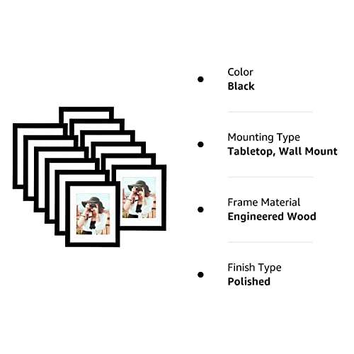Picrit 8x10 Picture Frame Set of 12, Display 5x7 with Mat or 8x10 Without Mat, Photo Frames for Wall Mounting or Table Top Display, Black.