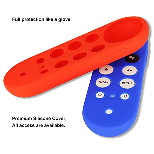 2pcs Protective Covers Compatible for Chromecast with Google TV Voice Remote, Pinowu Anti Slip Remote Case for 2020 Chromecast Remote Control (Blue & Red)
