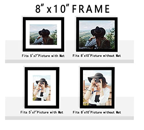Picrit 8x10 Picture Frame Set of 12, Display 5x7 with Mat or 8x10 Without Mat, Photo Frames for Wall Mounting or Table Top Display, Black.