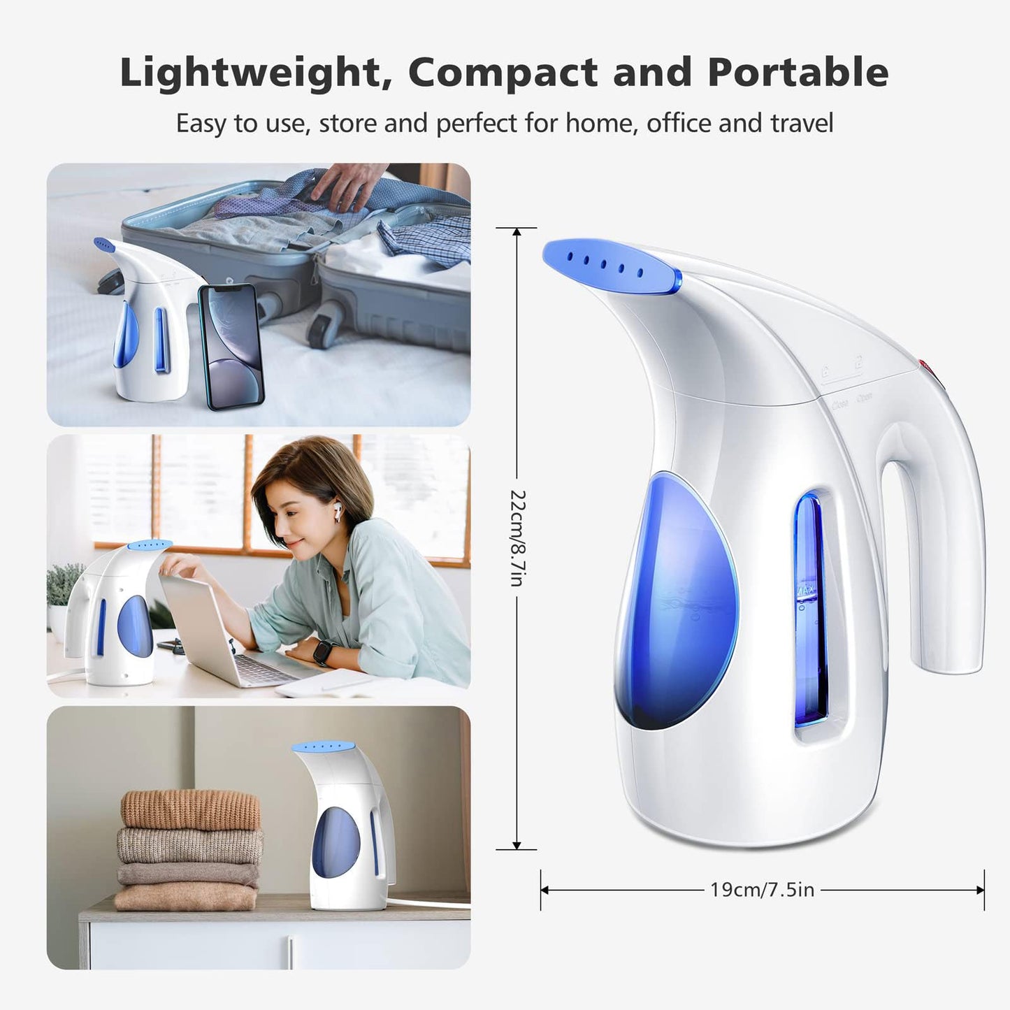 HiLIFE Steamer for Clothes, Portable Handheld Design, 240ml Big Capacity, 700W, Strong Penetrating Steam, Removes Wrinkle, for Home, Office and Travel(ONLY FOR 120V) (Blue)