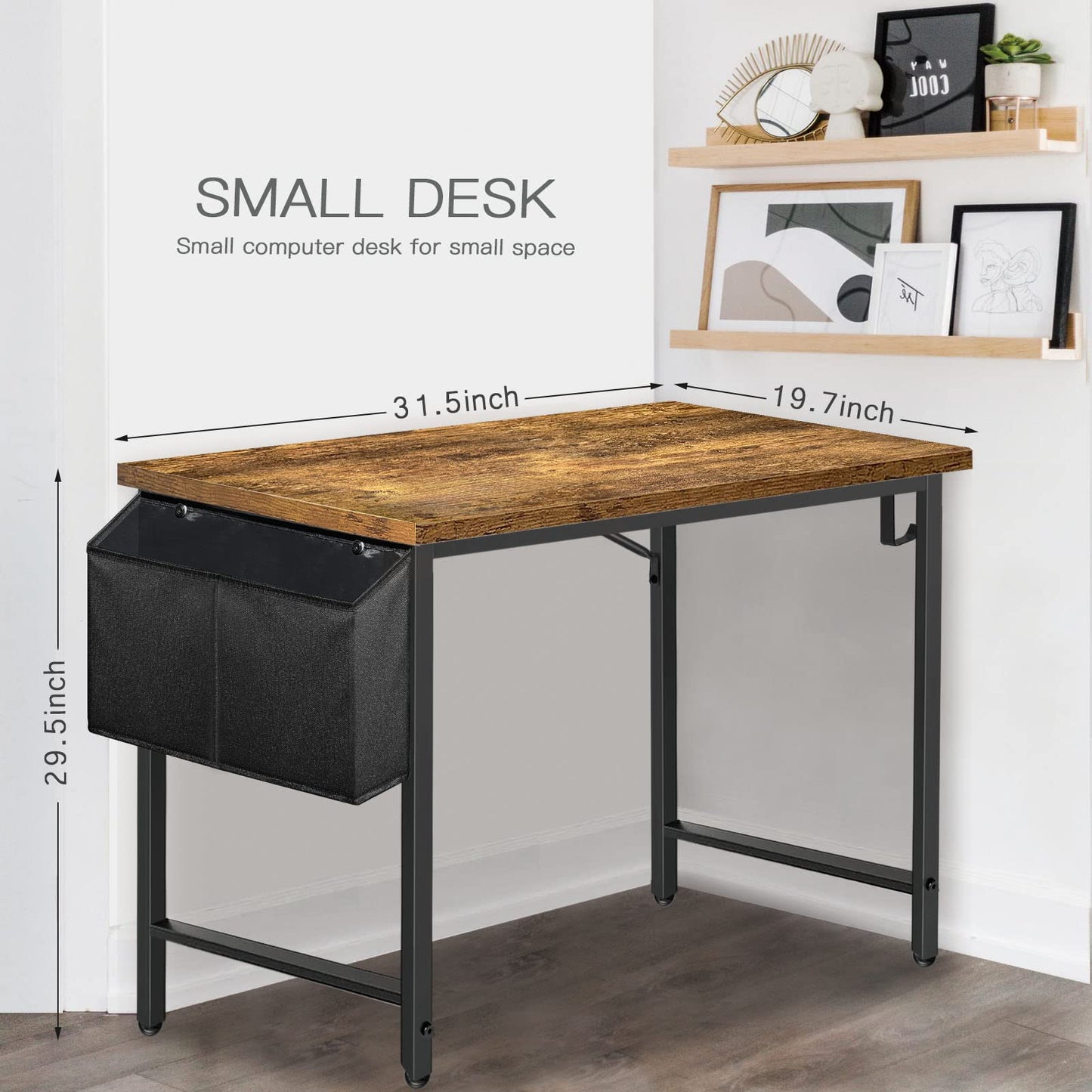 DLisiting Small Desk for Small Spaces - Student Kids Study Writing Computer Table for Bedroom School Work PC Workstation,Rustic 30 31 Inch