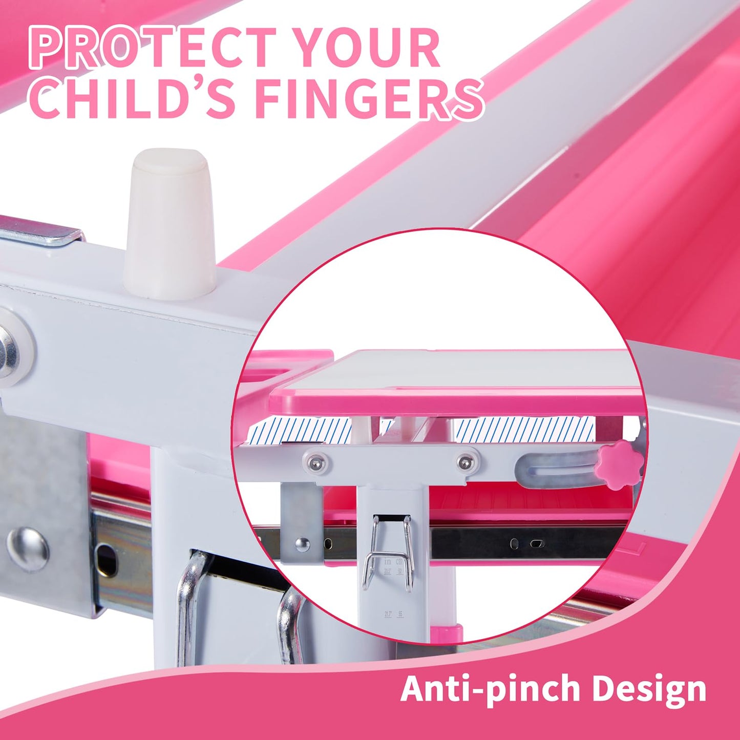 Diroan Kids Functional Desk and Chair Set, Height Adjustable Children School Study Desk with Tilt Desktop, Book Stand, LED Light, Metal Hook and Storage Drawer for Boys Girls(Pink)