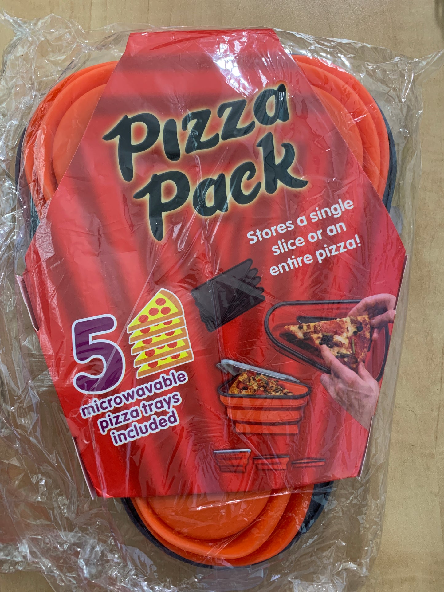 The Perfect Pizza Pack™ - Reusable Pizza Storage Container with 5 Microwavable Serving Trays - BPA-Free Adjustable Pizza Slice Container to Organize & Save Space, Red