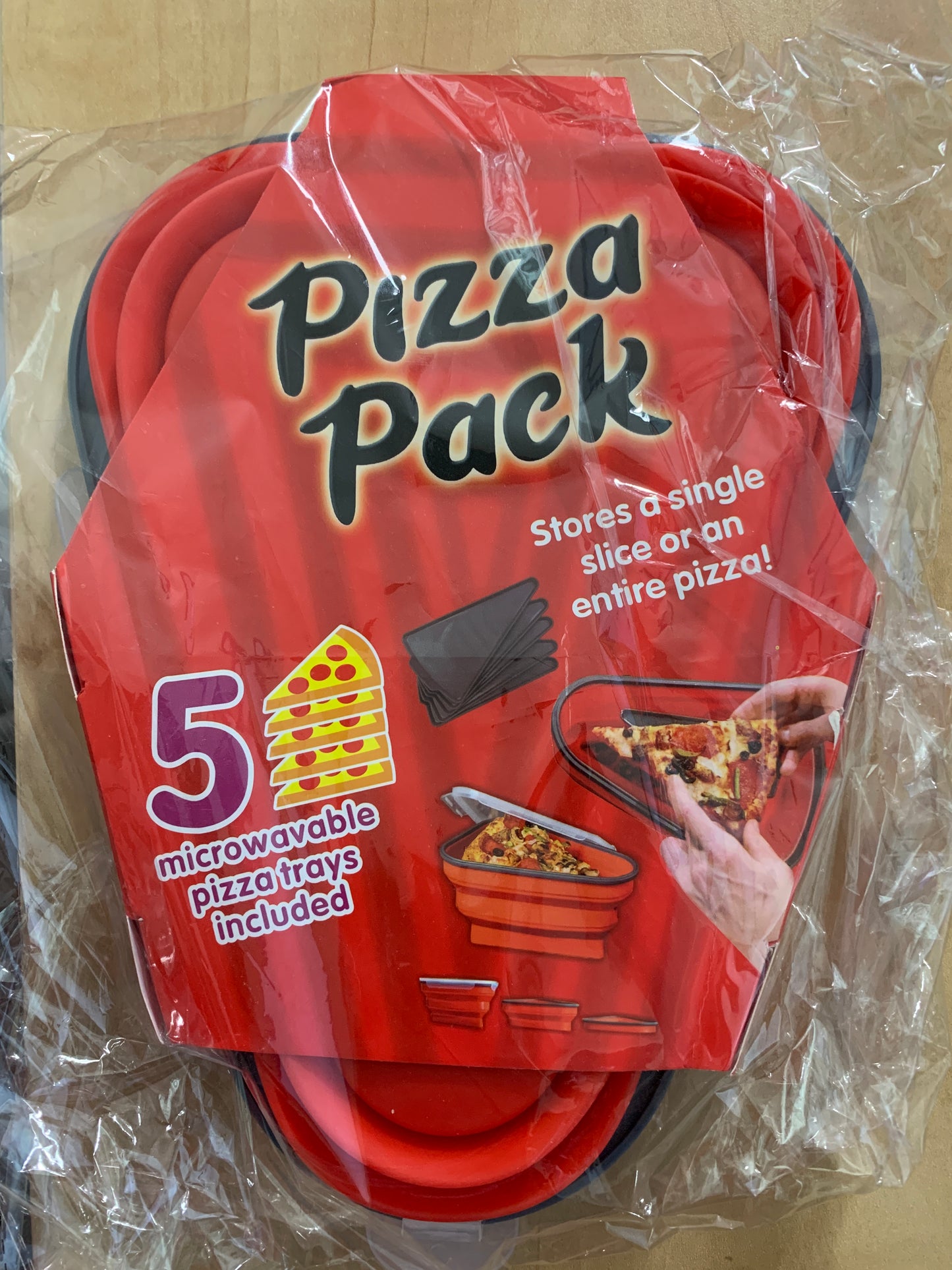 The Perfect Pizza Pack™ - Reusable Pizza Storage Container with 5 Microwavable Serving Trays - BPA-Free Adjustable Pizza Slice Container to Organize & Save Space, Red