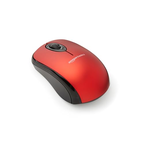 Amazon Basics 2.4 Ghz Wireless Optical Computer Mouse with USB Nano Receiver, Red