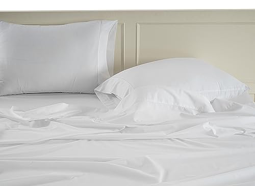 LANE LINEN 100% Organic Cotton Full Size Bed Sheets, Super Soft Long Staple Cotton Bed Sheets Full Size, Percale Weave Bedding Sheets and Pillowcases - White Full Sheet Set Fits 15" Deep Mattress
