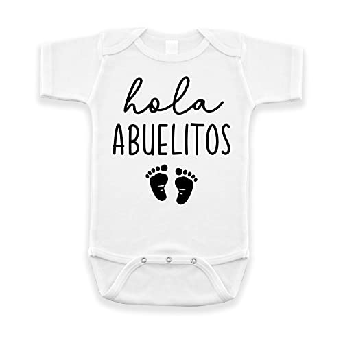 Hola Abuelitos Pregnancy Announcement Infant Bodysuit for Grandparents | Abuelo Y Abuela Gift (0-3 month, Natural)