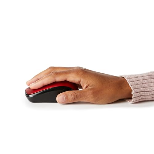 Amazon Basics 2.4 Ghz Wireless Optical Computer Mouse with USB Nano Receiver, Red