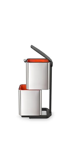 Joseph Joseph Totem Max 60 Liter Waste Separation and Recycling Kitchen Trash Can with Odor Filter and Removable Food Waste Caddy, Stainless Steel