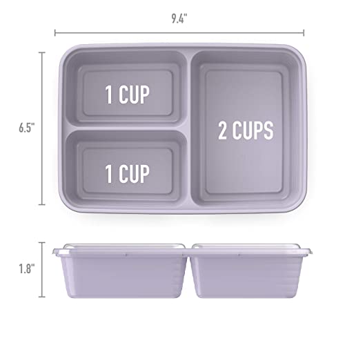 Bentgo® Prep 3-Compartment Containers - 20-Piece Meal Prep Kit with 10 Trays & 10 Custom-Fit Lids - Durable Microwave, Freezer, Dishwasher Safe Reusable BPA-Free Food Storage Containers (Lilac)