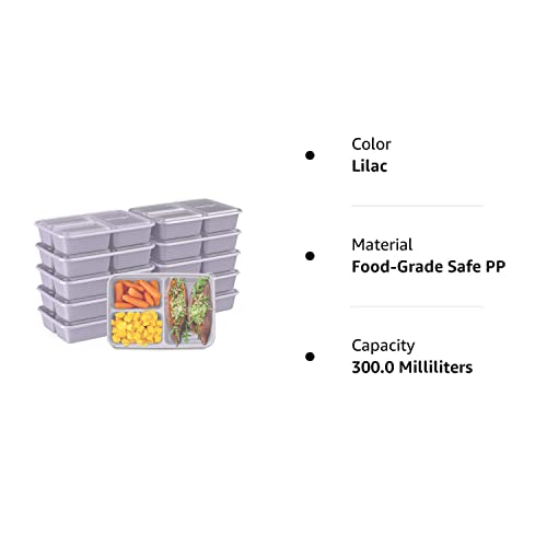 Bentgo® Prep 3-Compartment Containers - 20-Piece Meal Prep Kit with 10 Trays & 10 Custom-Fit Lids - Durable Microwave, Freezer, Dishwasher Safe Reusable BPA-Free Food Storage Containers (Lilac)