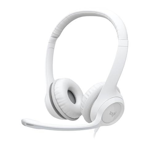 Logitech H390 Wired Headset for PC/Laptop, Stereo Headphones with Noise Cancelling Microphone, USB-A, in-Line Controls for Video Meetings, Music, Gaming and Beyond - Off White