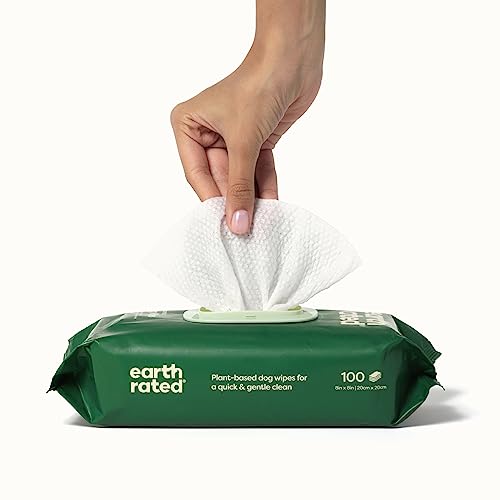 Earth Rated Plant Based Dog Wipes - Cleaning and Odor-Controlling Grooming Wipes for Paws, Body, and Butt - Perfect for Puppy and Adult Dogs - Unscented - 100 Count