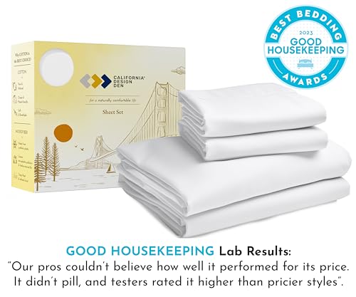 California Design Den California King Sheet Sets 400 Thread Count 100% Cotton Sateen, Deep Pocket Cal King Sheets, Extra Soft 4-Pc Breathable & Cooling Sheets Superior to Egyptian Cotton (White)