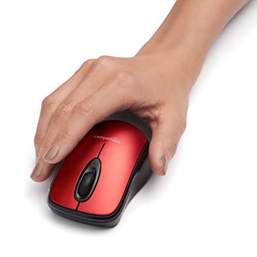 Amazon Basics 2.4 Ghz Wireless Optical Computer Mouse with USB Nano Receiver, Red