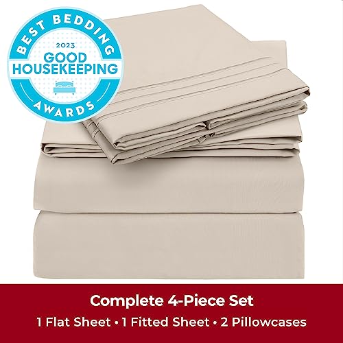 Mellanni Queen Bed Sheets - 4 PC Iconic Collection Bedding Sheets & Pillowcases - Hotel Luxury, Extra Soft, Cooling Bed Sheets - Deep Pocket up to 16" - Wrinkle, Fade, Stain Resistant (Queen, Sand)
