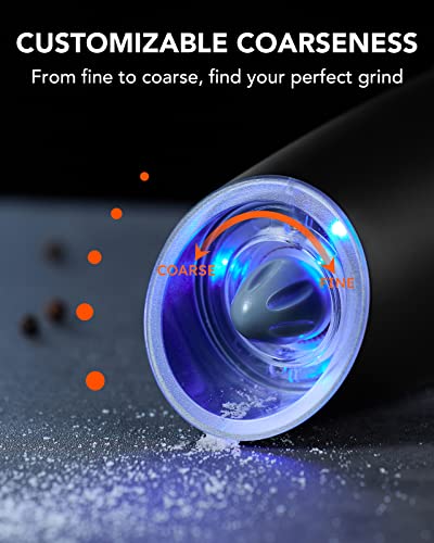 FORLIM Gravity Electric Salt and Pepper Grinder Set, Automatic Pepper Grinder Shakers Mill, Battery Powered Adjustable Coarseness with LED, One Hand Operation Perfect for Kitchen, Restaurants, Outdoor
