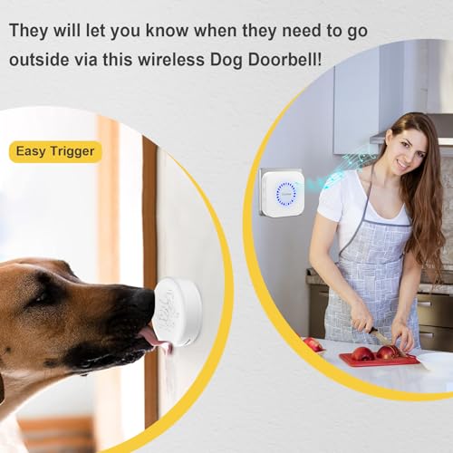ChunHee Wireless Dog Door Bell, Potty Training to go Outside Light Touch Activation Doggy to Ring to Go Potty,Volume Adjustment (0-110) 55 Ringtones, Includes 2Trigger Buttons and 1Receiver.