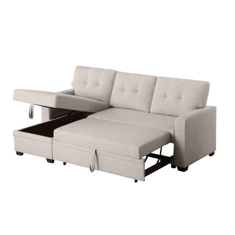 Devion Furniture Contemporary Reversible Sectional Sleeper Sectional Sofa with Storage Chaise in Beige Fabric