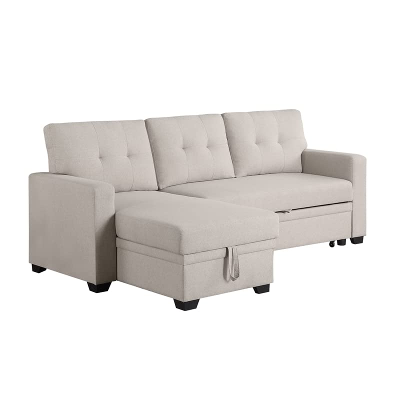 Devion Furniture Contemporary Reversible Sectional Sleeper Sectional Sofa with Storage Chaise in Beige Fabric