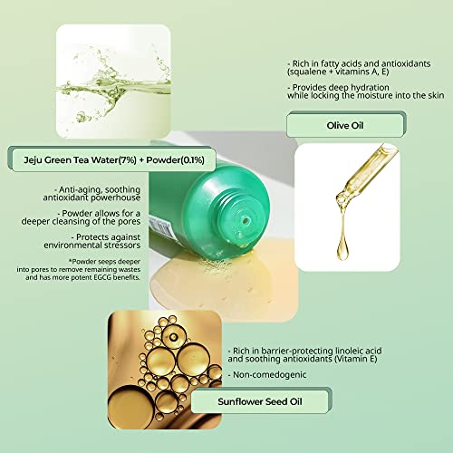 YADAH Green Tea Pure Cleansing Gel, 3.4 Fl Oz - pH Balanced Foaming Gel Cleanser Formulated with Natural Ingredients for Double Cleanse with Vegan Formula for Smooth, Gentle Face Wash