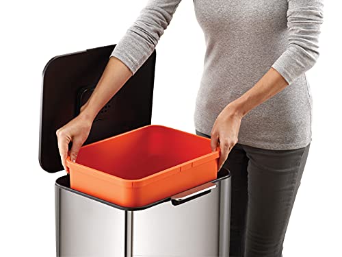 Joseph Joseph Totem Max 60 Liter Waste Separation and Recycling Kitchen Trash Can with Odor Filter and Removable Food Waste Caddy, Stainless Steel