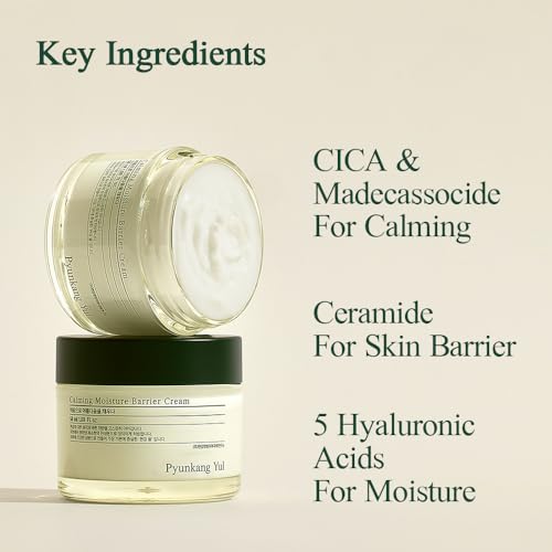 Pyunkang Yul Calming Moisture Barrier Cream - Long-lasting Soothing Hydration, with Ceramides, Panthenol, Hyaluronic Acid, Tea Tree, Cica, Korean Skin Care, K-Beauty 1.7 Fl. Oz.