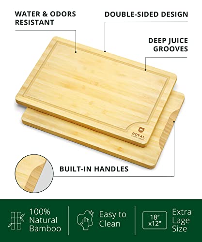 ROYAL CRAFT WOOD Extra Large Cutting Boards for Kitchen Meal Prep & Serving-Bamboo Wood Cutting Board with Deep Juice Groove - Charcuterie & Chopping Butcher Block for Meat - Gadgets Gift (XL 18x12")