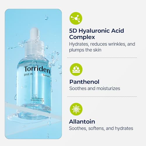 Torriden DIVE-IN Low-Molecular Hyaluronic Acid Serum, 1.69 fl oz | Fragrance-free Face Serum for Dry, Dehydrated, Oily Skin | Vegan, Clean, Cruelty-Free Korean Skin Care