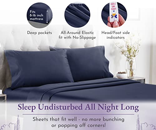 California Design Den Luxury 4 Piece Queen Size Sheet Set - 1000 Thread Count, 100% Cotton Sateen, Deep Pocket Fitted and Flat Sheets, Includes Pillowcase Set, Soft and Thick Cotton - Deep Blue