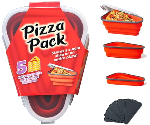 The Perfect Pizza Pack™ - Reusable Pizza Storage Container with 5 Microwavable Serving Trays - BPA-Free Adjustable Pizza Slice Container to Organize & Save Space, Red