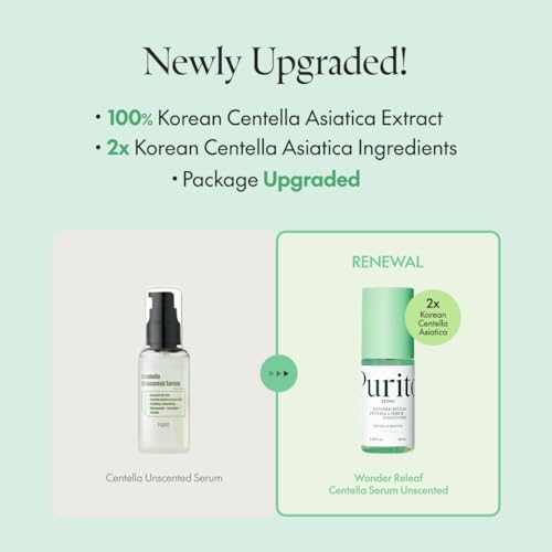PURITO SEOUL Wonder Releaf Centella Serum Unscented, Korean Centella, for Sensitive Skin, Soothing, Facial Serum for face, K-Beauty, 60ml 2fl.oz