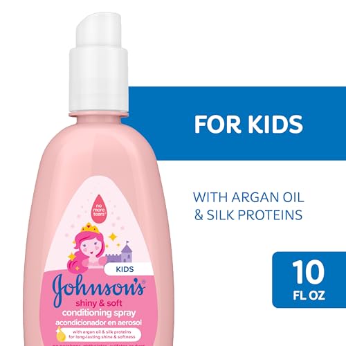 Johnson's Baby Shiny & Soft Tear-Free Conditioning Spray, Paraben- & Sulfate-Free with Argan Oil & Silk Proteins for Toddlers' Hair, Hypoallergenic, 10 fl. oz
