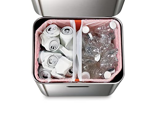 Joseph Joseph Totem Max 60 Liter Waste Separation and Recycling Kitchen Trash Can with Odor Filter and Removable Food Waste Caddy, Stainless Steel