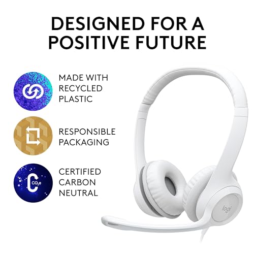 Logitech H390 Wired Headset for PC/Laptop, Stereo Headphones with Noise Cancelling Microphone, USB-A, in-Line Controls for Video Meetings, Music, Gaming and Beyond - Off White
