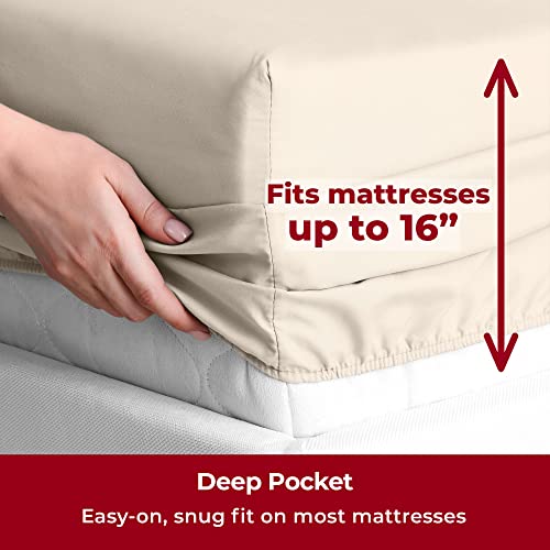 Mellanni Queen Bed Sheets - 4 PC Iconic Collection Bedding Sheets & Pillowcases - Hotel Luxury, Extra Soft, Cooling Bed Sheets - Deep Pocket up to 16" - Wrinkle, Fade, Stain Resistant (Queen, Sand)