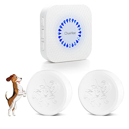 ChunHee Wireless Dog Door Bell, Potty Training to go Outside Light Touch Activation Doggy to Ring to Go Potty,Volume Adjustment (0-110) 55 Ringtones, Includes 2Trigger Buttons and 1Receiver.