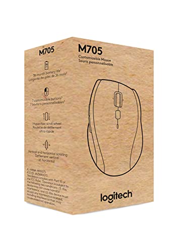 Logitech M705 Marathon Wireless Mouse, 2.4 GHz USB Unifying Receiver, 1000 DPI, 5-Programmable Buttons, 3-Year Battery, Compatible with PC, Mac, Laptop, Chromebook - Black