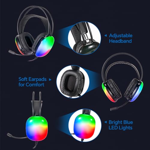 Gaming Keyboard Mouse and Headset with mic Combo USB Wired RGB Backlit Gamer Bundle Compatible with PC Windows 7/8/10/11 Xbox one PS4 PS5(Black)