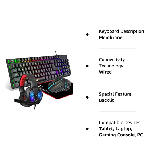 Gaming Keyboard and Mouse,Headphones,Mouse pad,All in One Combo for PC Gamers and Xbox and PS4 Users