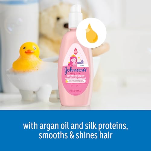 Johnson's Baby Shiny & Soft Tear-Free Conditioning Spray, Paraben- & Sulfate-Free with Argan Oil & Silk Proteins for Toddlers' Hair, Hypoallergenic, 10 fl. oz