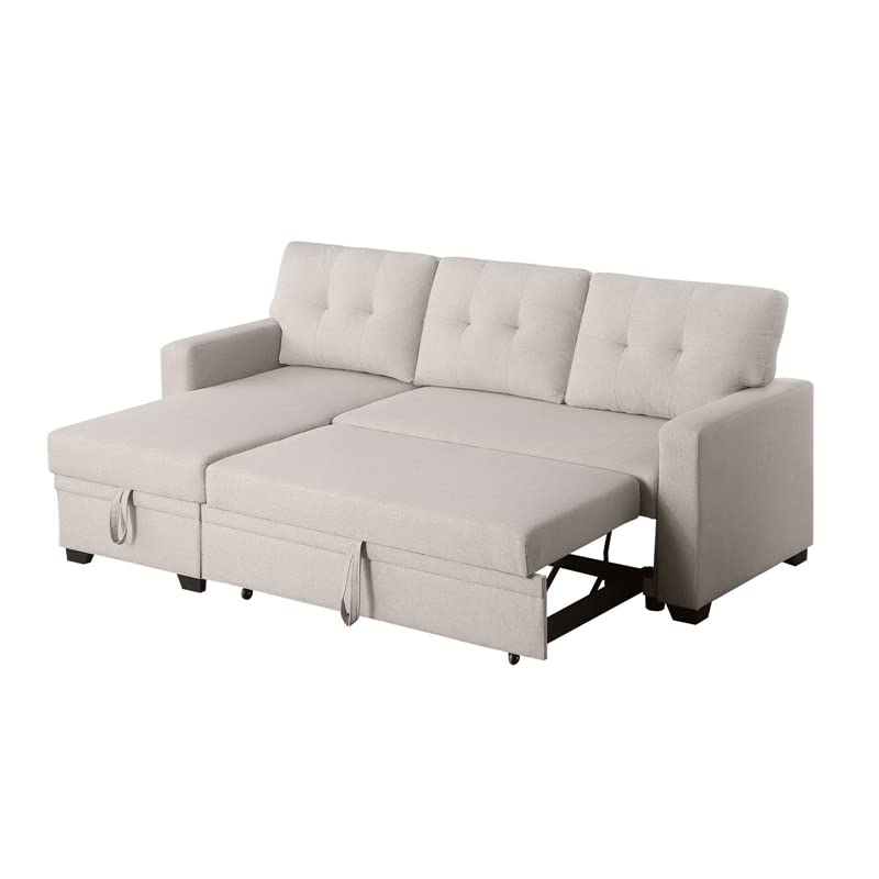 Devion Furniture Contemporary Reversible Sectional Sleeper Sectional Sofa with Storage Chaise in Beige Fabric