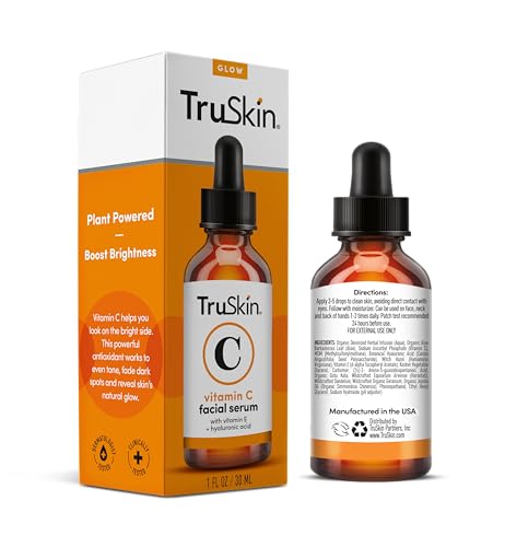 TruSkin Vitamin C Face Serum – Anti Aging Facial Serum with Vitamin C, Hyaluronic Acid, Vitamin E & More – Brightening Serum for Dark Spots, Even Skin Tone, Eye Area, Fine Lines & Wrinkles, 1 Fl Oz