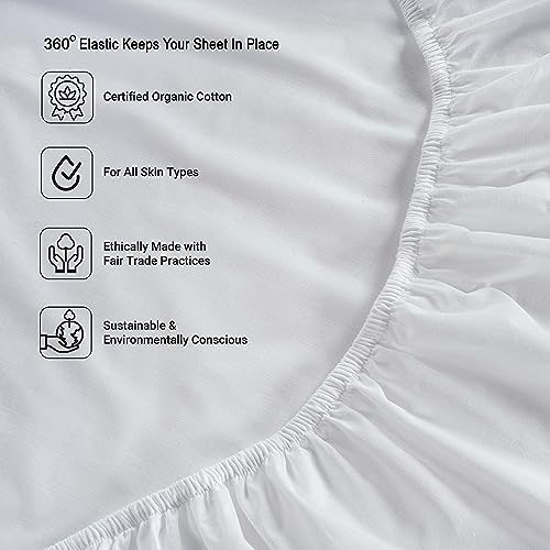 LANE LINEN 100% Organic Cotton Full Size Bed Sheets, Super Soft Long Staple Cotton Bed Sheets Full Size, Percale Weave Bedding Sheets and Pillowcases - White Full Sheet Set Fits 15" Deep Mattress