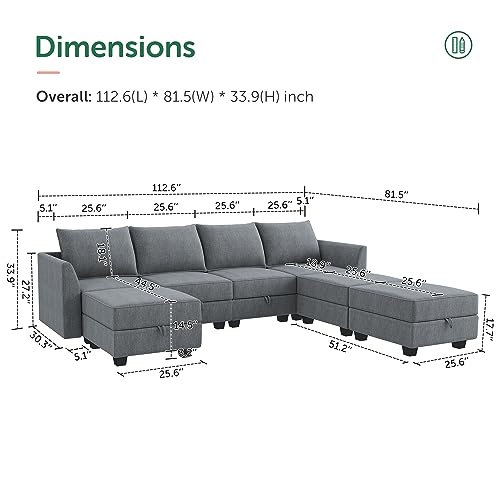 HONBAY Modular Sectional Sofa U Shaped Modular Couch Reversible Modular Sofa Sectional Couch with Storage Seat, Bluish Grey