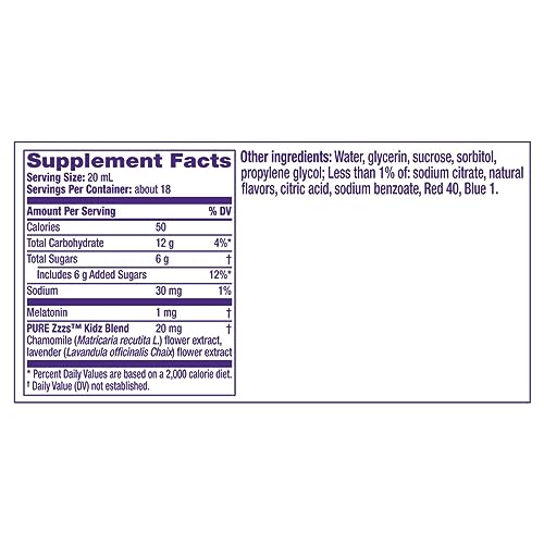 VICKS PURE Zzzs Kidz, Liquid Melatonin Sleep Aid for Kids and Children, Helps Your Child Fall Asleep Naturally, Low Dose Melatonin, Berry Flavored, 12oz x 2