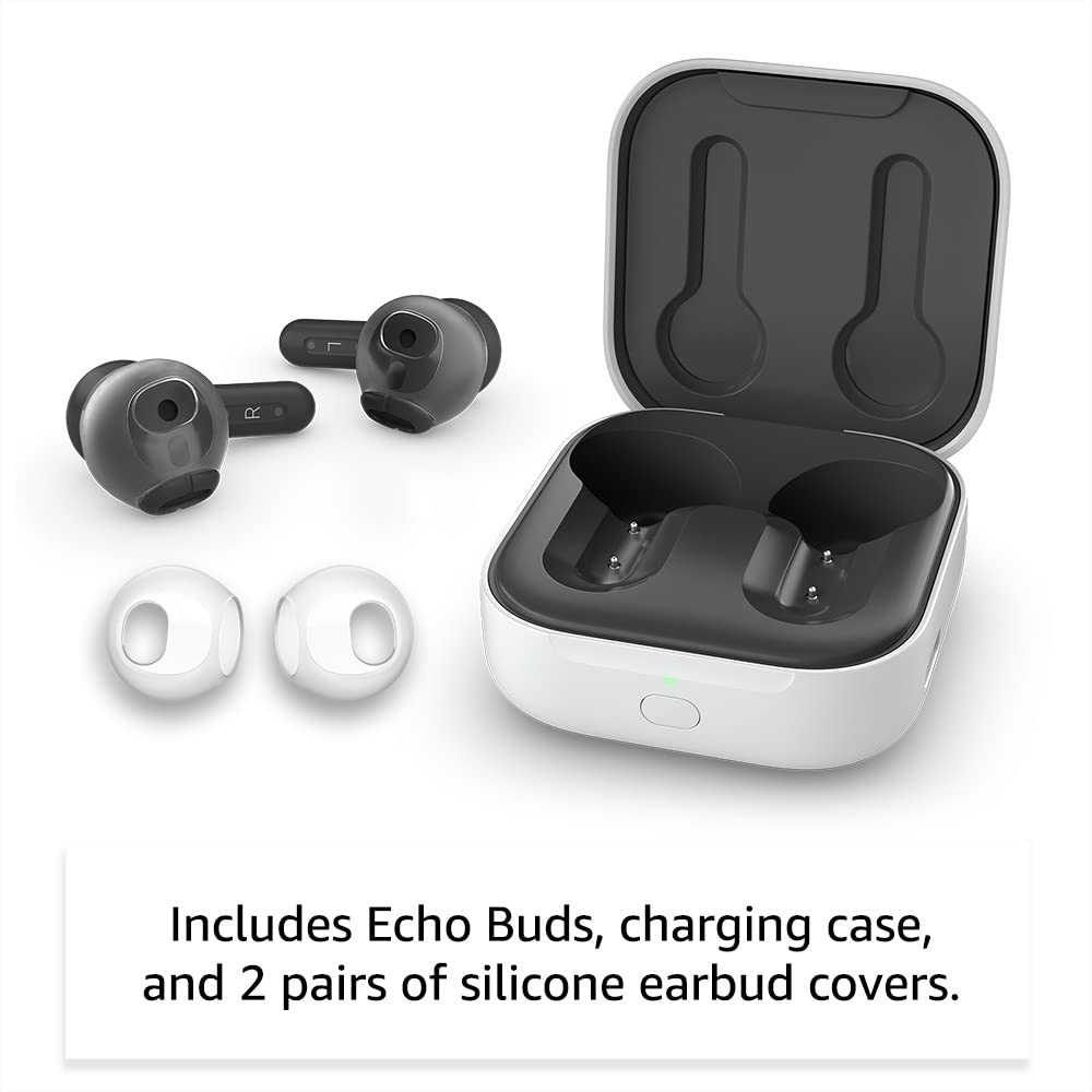 All-new Echo Buds (2023 Release) | Semi-in-ear, True Wireless Bluetooth 5.2 Earbuds with Alexa, multipoint, 20H battery with charging case, fast charging, sweat resistant | Black