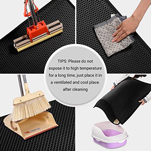 Pieviev Cat Litter Mat Double Layer Waterproof Urine Proof Trapping Mat 1 Pack (Black, 30x24 Inch (Pack of 1))