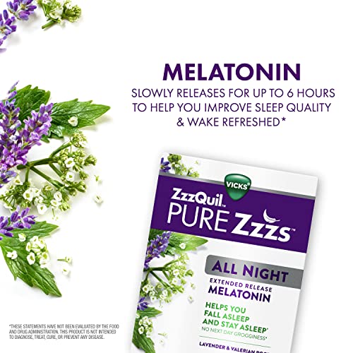 ZzzQuil PURE Zzzs All Night Extended Release, Melatonin Sleep Aid Tablets, Helps You Stay Asleep Longer, Sleep Aid for Adults, 2 mg per tablet, 28 Count (2 Pack)