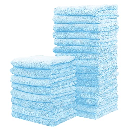 24 Pack Kitchen Dishcloths - Does Not Shed Fluff - No Odor Reusable Dish Towels, Premium Dish cloths, Super Absorbent Coral Fleece Cleaning Cloths, Nonstick Oil Washable Fast Drying (Aquamarine)